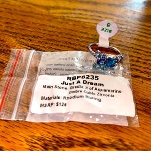 Just a dream size 8 ring, rhodium plating, aquamarine hombre